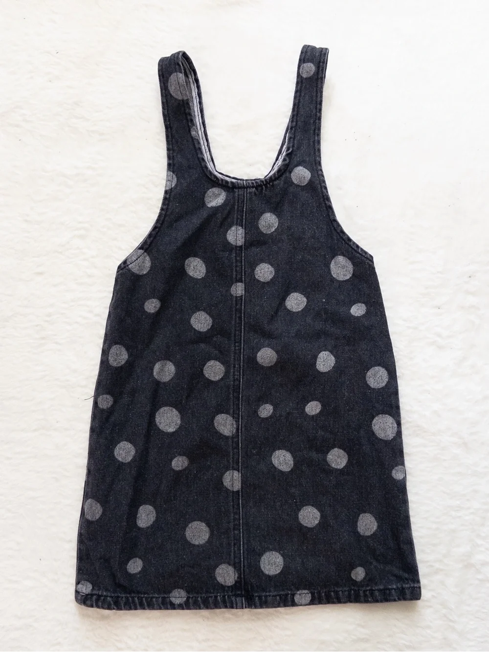 Girls Black Polka Dot Denim Jumper Dress with Candy Corn Pockets - Size XL